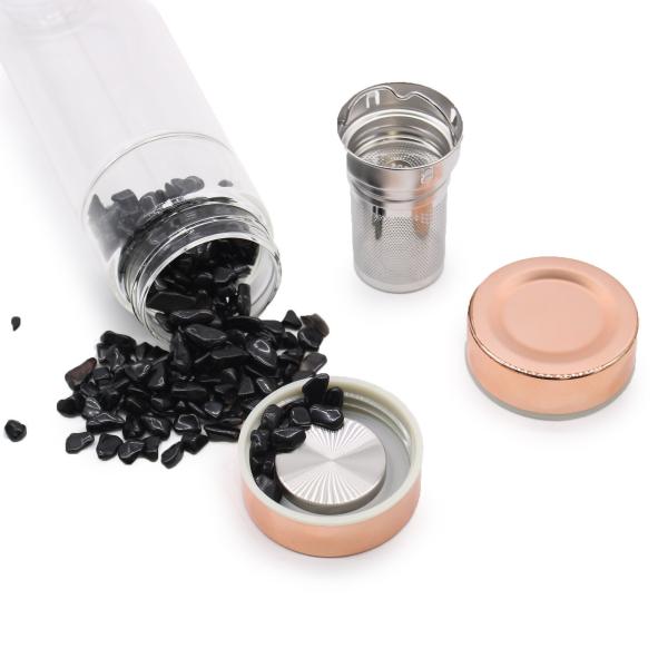 Kristallglas Teeflasche -Roségold- Rosenquarz